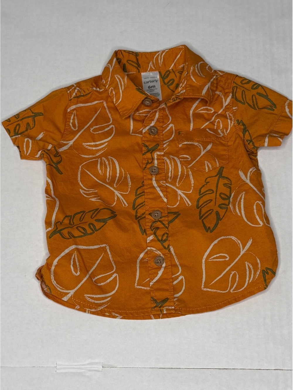 Carter’s Baby Boys Tropical Leaf Button-Up Shirt Orange Size 6 Months